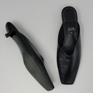 Zara Square Toe Mule With Kitten Heel Size 39